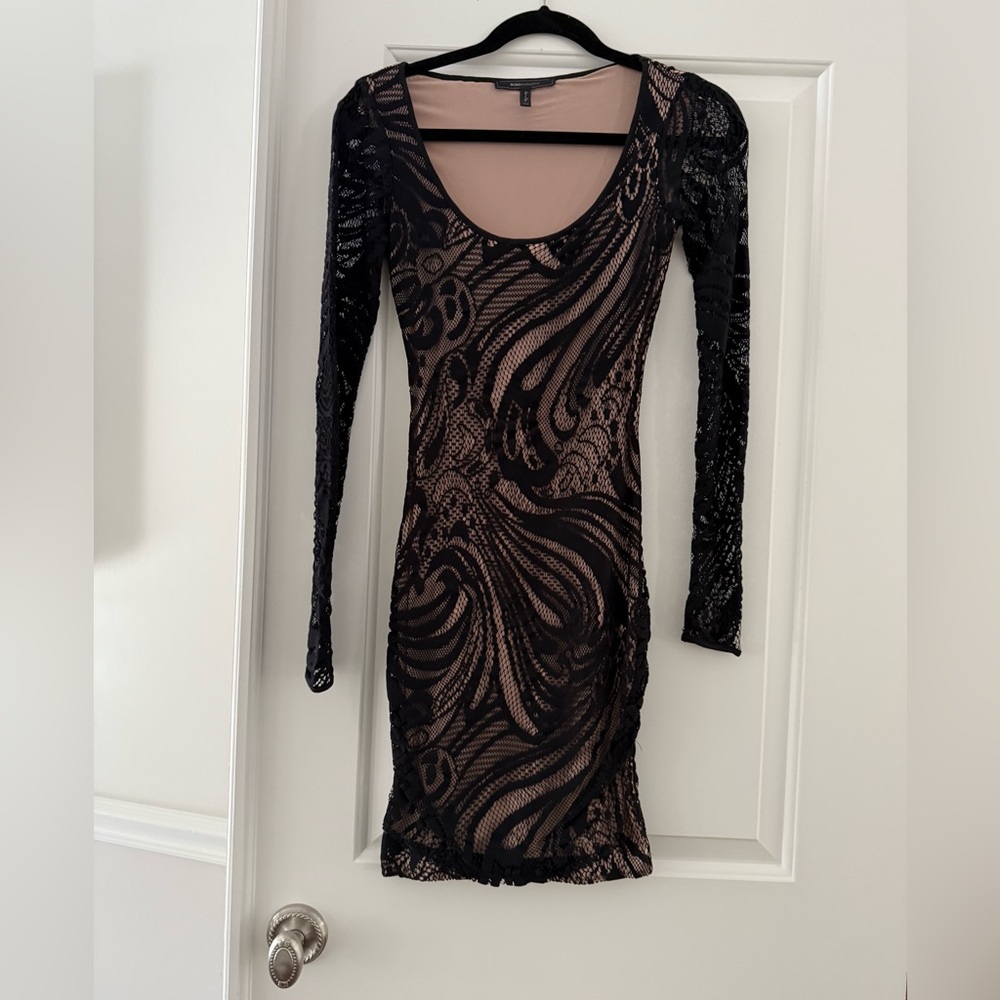 BCBG black lace dress.